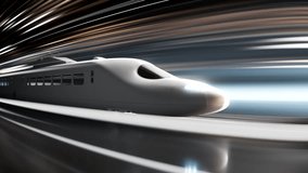 The high-speed train blazes through the neon-lit futuristic background, its sleek design and aerodynamic curves reflecting the glowing hues of the neon lights. Futuristic Sci-fi bullet train. 4k HD - Powered by Shutterstock - Get 15% off with code: PIKWIZARD15