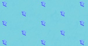 Animation of blue lightning icons repeated over stripes on blue background. Abstract, colour, shapes and pattern concept digitally generated video.