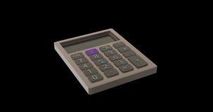 Animation of calculator moving on black background. Education, school item and school concept, digitally generated video.