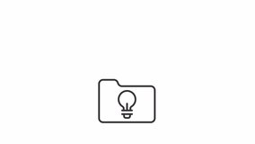 Data organization line animation. File folder with light bulb animated icon. Confusing path. Problem solving. Black illustration on white background. HD video with alpha channel. Motion graphic