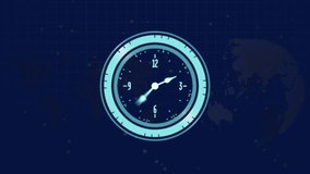 Animation of digital clock over grid pattern against dots and globe in background. Digitally generated, hologram, illustration, time, three dimensional, globalization and technology concept. - Powered by Shutterstock - Get 15% off with code: PIKWIZARD15