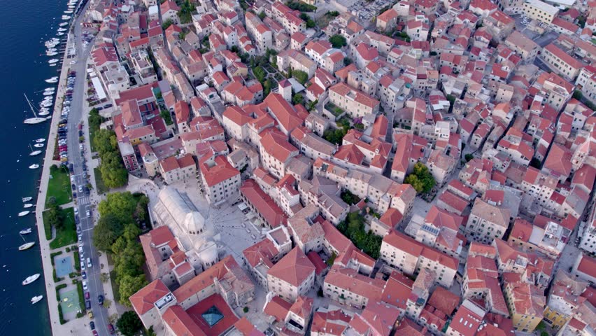 Drone view of Sibenik Croatia with St. Michael