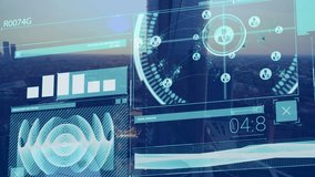 Animation of interface with data processing against aerial view of cityscape. Computer interface and business technology concept - Powered by Shutterstock - Get 15% off with code: PIKWIZARD15