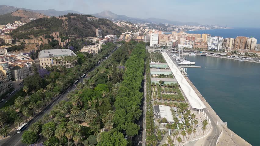 Malaga parque and Palmeral de Las Sorpresas promenade, Andalusia, Spain