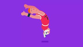 Basketball player in basketball clothes, running fast and dancing, flat avatar 4K video