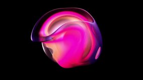 3d render abstract art of surreal 3d ball or sphere in curve wavy round and spherical lines forms in transparent fluorescent plastic material with glowing purple neon color parts on black background
