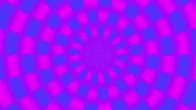 Tunnel with purple and blue neon lights. Psychedelic hypnotic transformation. Op Art halftone background. Futuristic neon colored looping animation footage for design. Rays an circles. 4K	