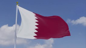 Flag Of Qatar Moving In The Wind With A Clear Blue Sky In The Background, Clouds Slowly Moving, Flagpole, Slow Motion - Powered by Shutterstock - Get 15% off with code: PIKWIZARD15