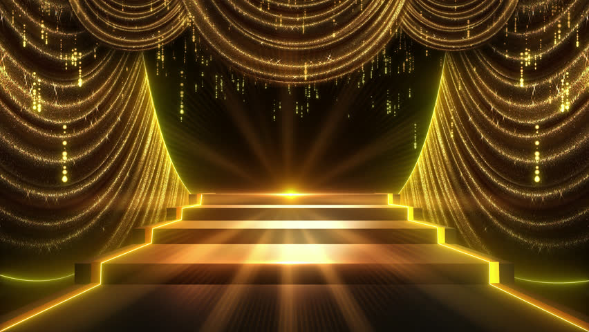 Beautiful luxury golden curtain and glitter. magical stardust particles trails falling. stairs with light sparkling. Digital Art. Computer animation. Modern background. motion design. Loopable. LED.4K Royalty-Free Stock Footage #1106106095
