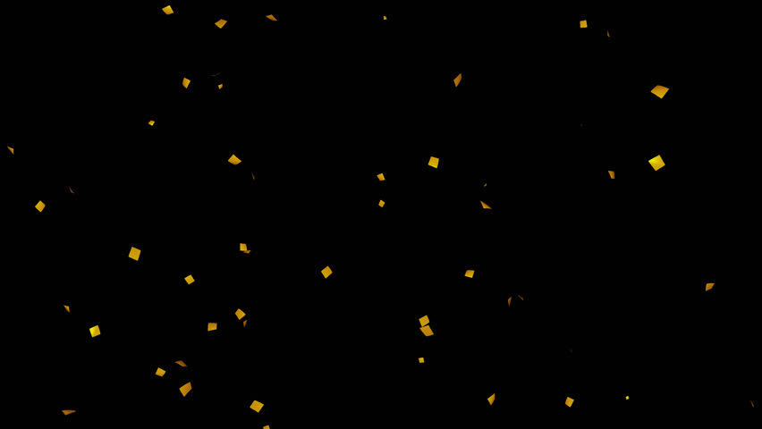 3D Animation of Gold Confetti Falling on Alpha Background