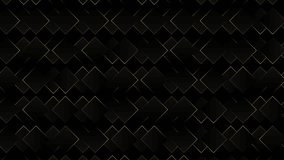 Elegant black background with square shape pattern and golden lines. seamless loop