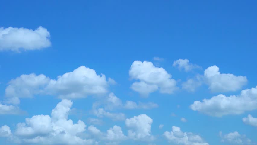 Cumulus Puffy White Clouds Float in Sunny Blue Sky Time Lapse Slow Motion. Summer Blue Cloudy Skyscraper, White Fluffy Clouds Timelapse, Sky, Azure, Atmosphere, Ozone.