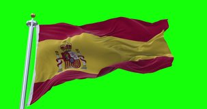 Spain flag realistic waving in the wind 4K video, for Independence Day or Anthem etc, green screen background chroma key (Perfect Loop)