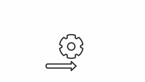 Flexible business line animation. Rotating cog wheel with three arrows animated icon. Change management. Black illustration on white background. HD video with alpha channel. Motion graphic