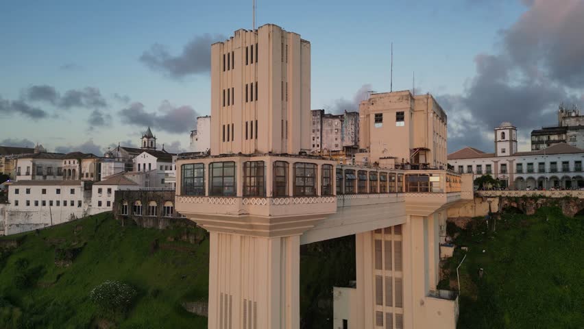 Beautiful view to historic buildings and Lacerda Elevator in Salvador, capital city of Bahia State, Brazil