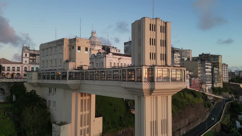 Beautiful view to historic buildings and Lacerda Elevator in Salvador, capital city of Bahia State, Brazil