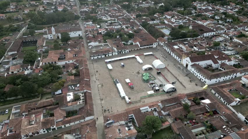 Villa de Leyva main square aerial view colombia little colonial town travel holiday destination 