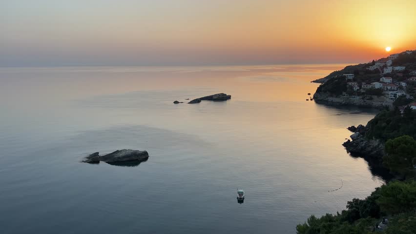 Sunset over the sea in Montenegro.
