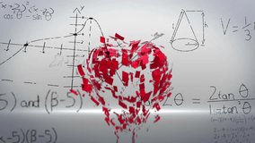 Animation of mathematical equations floating over red heart icons spinning and breaking. Medical research and science technology concept - Powered by Shutterstock - Get 15% off with code: PIKWIZARD15