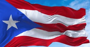 Puerto Rico national flag waving on a clear day, seamless animation and slow motion perfect loop, fluttering fabric, close up view, 4K video