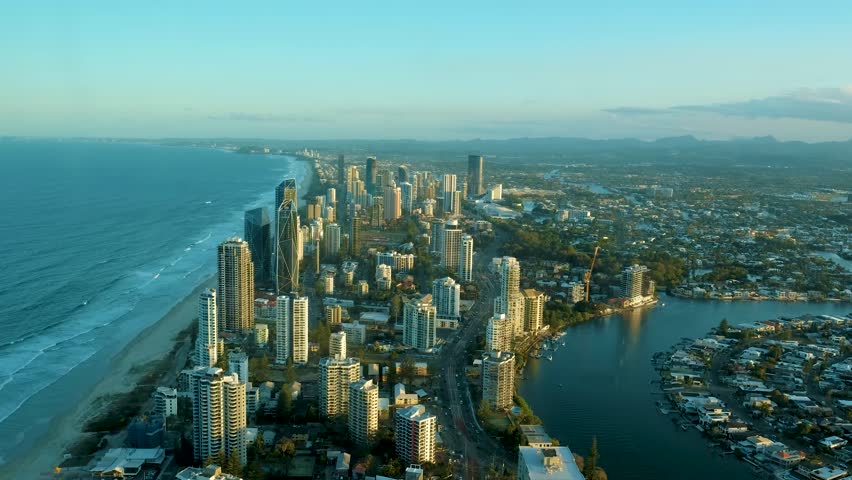 Surfers Paradise Areal View from Q1 at Sunset, Gold Coast, Australia