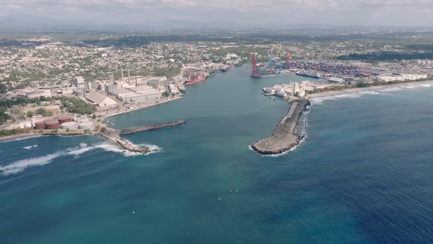 Aerial View Of Puerto Rio Haina In Carretera Sánchez, Santo Domingo Oeste In Dominican Republic.