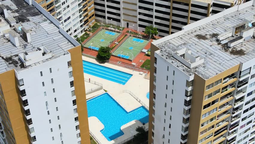 Aerial view of a touristic complex in Barranquilla, Colombia
