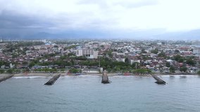 Aerial video of the view of the padang city beach. One of the most popular tourist destinations in Padang City. Scene 3