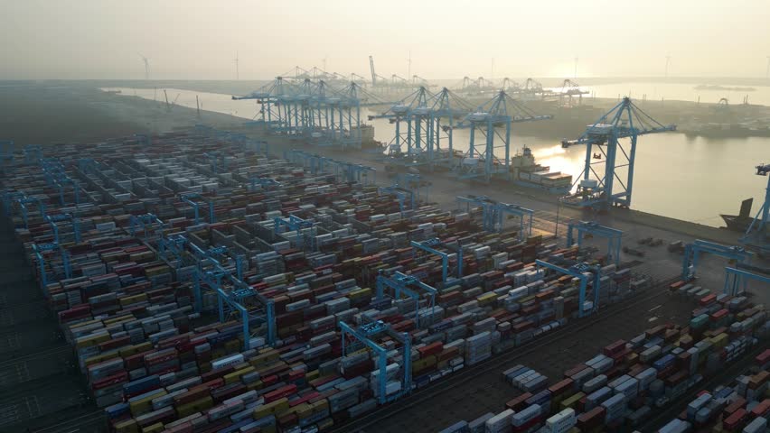 Aerial shot of Europoort Container terminal (Port of Rotterdam), Netherlands