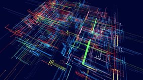 glow particles form lines. Info concept lines and nodes, ai construction light grid. Lines form hologram information blocks. Vj loop abstract sci-fi bg. Hi-tech info technology. 3D Illustration - Powered by Shutterstock - Get 15% off with code: PIKWIZARD15