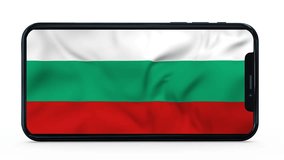 Waving flag of Bulgaria on a mobile phone screen. 3d animation in 4k resolution video.
