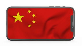 Waving flag of China on a mobile phone screen. 3d animation in 4k resolution video.