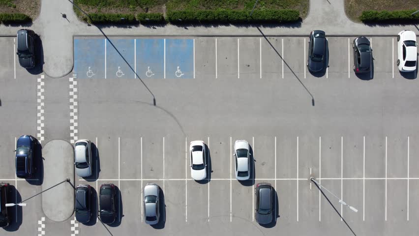 Aerial view of parking places with cars