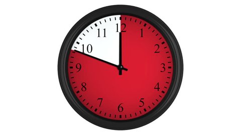 Animated wall clock showing a red time interval, isolated on a white background. Including alpha matte.
