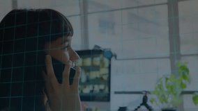 Animation of 6g text in arc reactor, graphs, map over caucasian woman talking on smartphone. Digital composite, multiple exposure, report, business, global, telecommunication, technology concept. - Powered by Shutterstock - Get 15% off with code: PIKWIZARD15