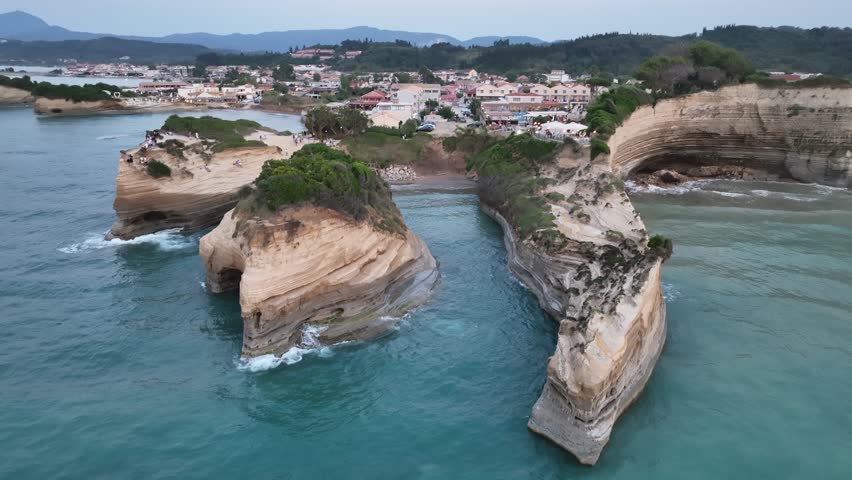 Aerial drone photo of Canal d'amour Sidari, Corfu Island in Greece. Channel of love. Beautiful Canal d'amour