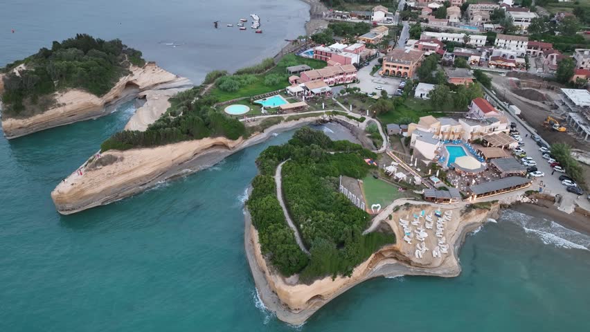 Aerial drone photo of Canal d'amour Sidari, Corfu Island in Greece. Channel of love. Beautiful Canal d'amour