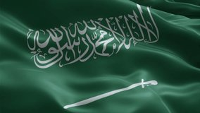 Saudi Arabia flag video waving in wind. Realistic flag background. Close up view, perfect loop, 4K footage