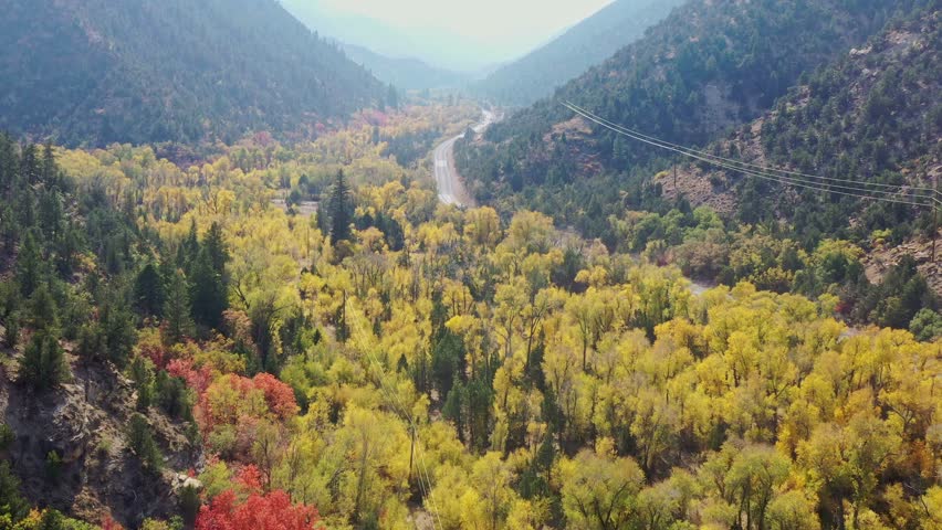 Aerial sunny view of beautiful fall color around Brian Head area at Utah