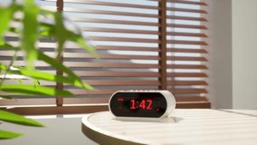 old classic digital alarm clock. Numbers time lapse with sun and sky in background. Clock on the table in bedroom - Powered by Shutterstock - Get 15% off with code: PIKWIZARD15