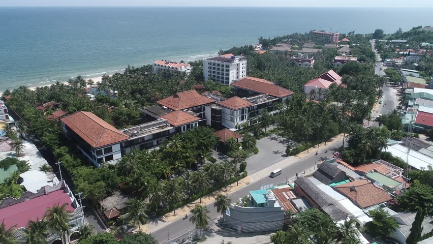 Mui Ne tourist center, recreation activities. Beautiful beach with many luxury resorts in Phan Thiet city, Vietnam.