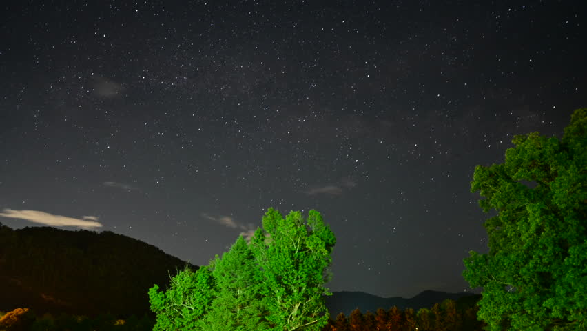 Stars and passing clouds, time lapse, Great Smoky Mountains National Park, Townsend, Tennessee, US.
