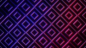 Blue and Red on Black Abstract Neon Glowing Square Patterns Background VJ Loop Animation in HD