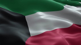 Kuwait flag video waving in wind. Realistic flag background. Close up view, perfect loop, 4K footage