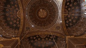 Mosque of Muhammad Ali dome interior isalamic beautiful architecture ceiling pattern and lighting chandelier in Cairo Egypt 4k - Powered by Shutterstock - Get 15% off with code: PIKWIZARD15