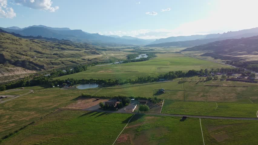 Aerial view of the landscape over Cody rural area at Wyoming