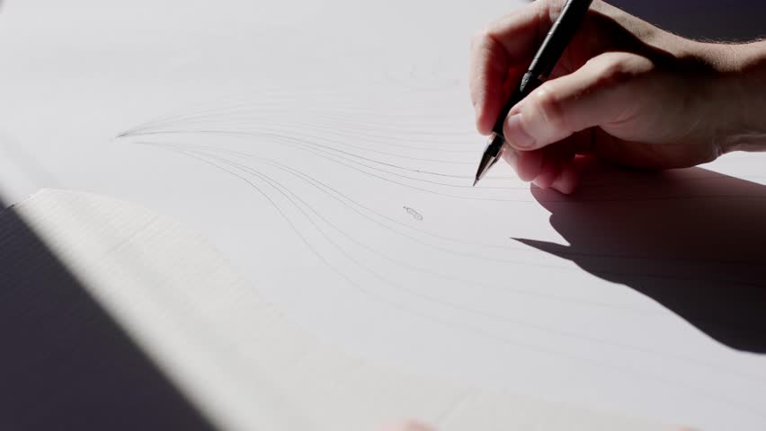 Pen Writes On Paper In Blue Ink. Close. Someone Writes Very Fast.