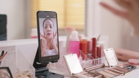 Asia Gen Z influencer r on   reel  selfie viral blog makeup skincare vlog Young woman beauty blogger vlogger record live video home camera looking showing happy side hustle - Powered by Shutterstock - Get 15% off with code: PIKWIZARD15