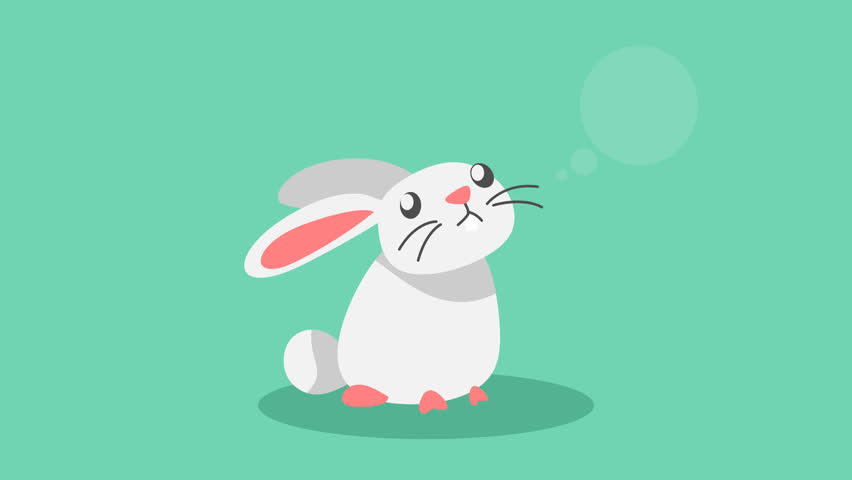 cartoon animation of a cute bunny thinking about food, carrot. suitable for animal, pet, mammal, animal lover, hungry theme.