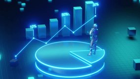 Business analysis and statistics. moving male entrepreneur studies digital graphs and company charts or financial report. character develops strategy for success. isometric graphic animated cartoon - Powered by Shutterstock - Get 15% off with code: PIKWIZARD15